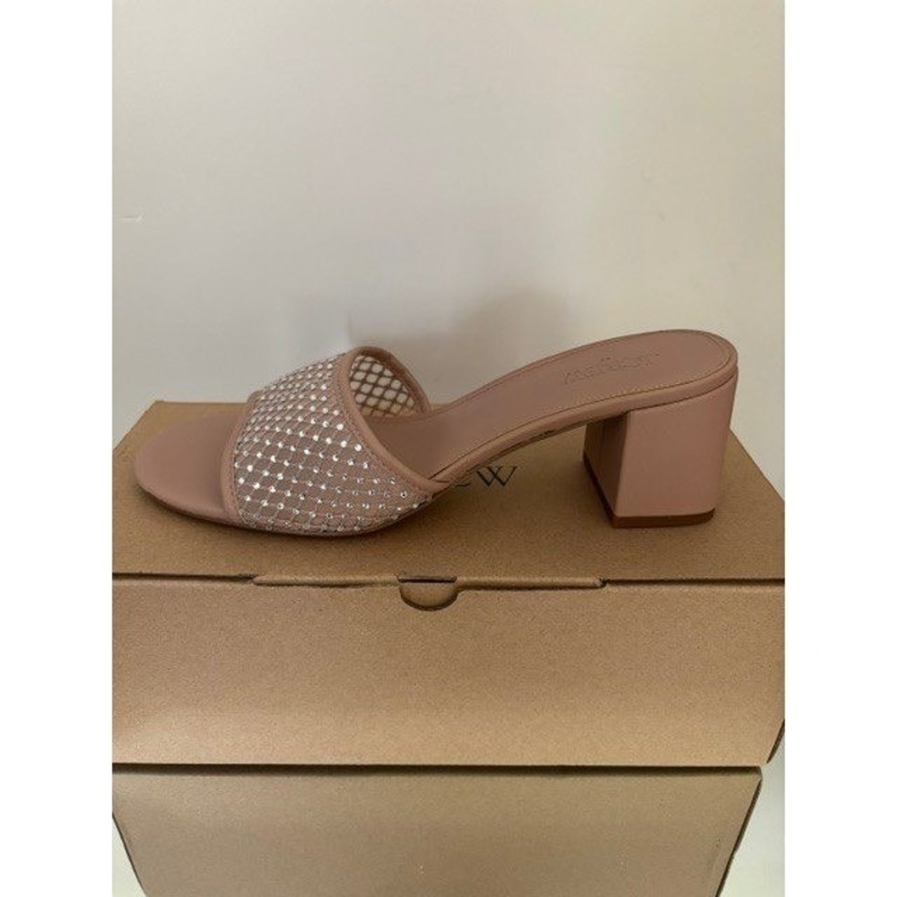 Block Heel Mules  J Crew  Crystal Mesh Slide Sandals Blush  Size 9.5